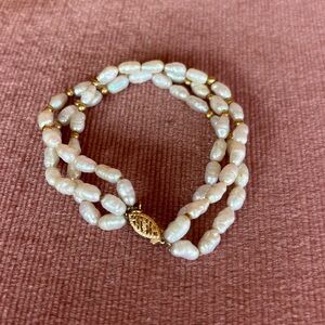 Freshwater Pearl Bracelet 14K Gold Clasp | Triple Strand | Vintage